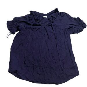 Anthropologie Odille Womens Midnight Blue Ruffle Blouse Size 12
